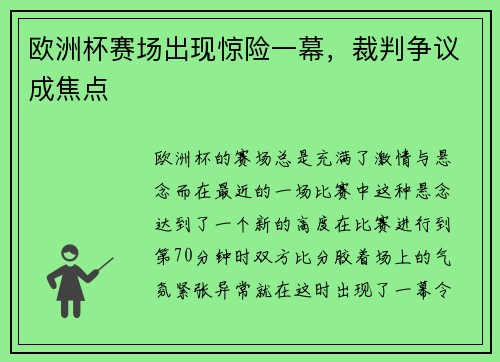 欧洲杯赛场出现惊险一幕，裁判争议成焦点